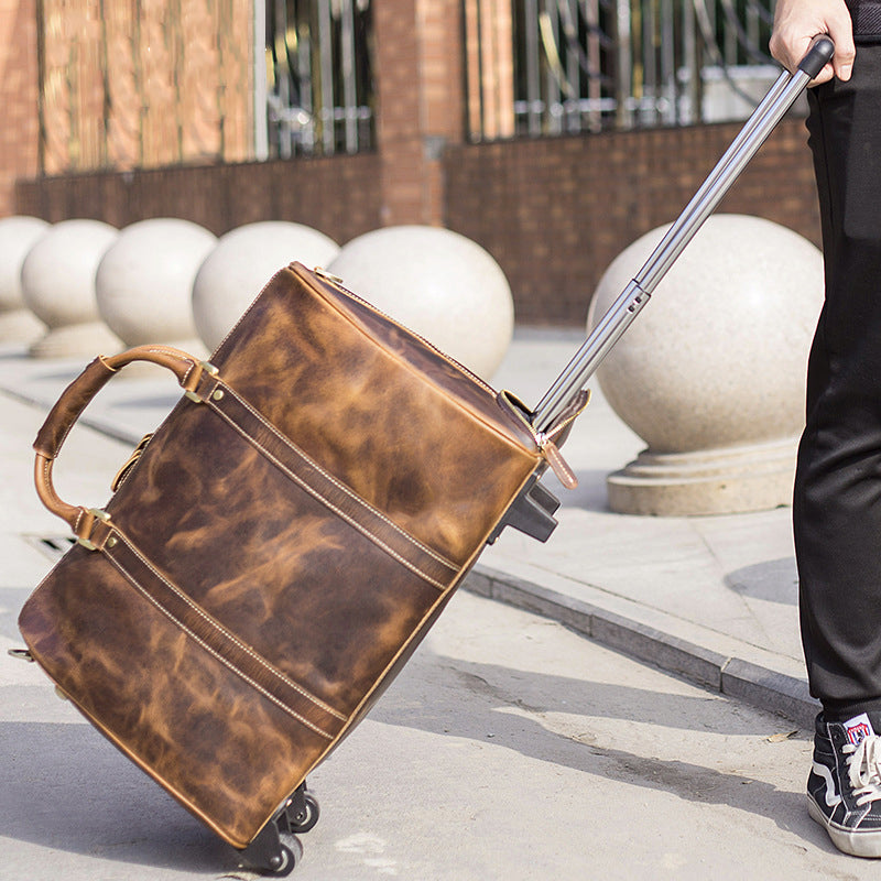 Leather Carry On Luggage with Wheels for Men