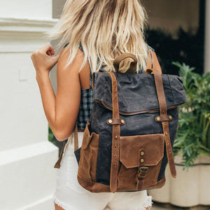 Leather and Canvas Backpack, DSLR Camera Bag, Camera Backpack, School Backpack - echopurse