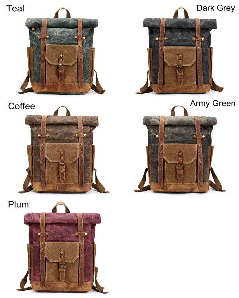 Leather and Canvas Backpack, DSLR Camera Bag, Camera Backpack, School Backpack - echopurse