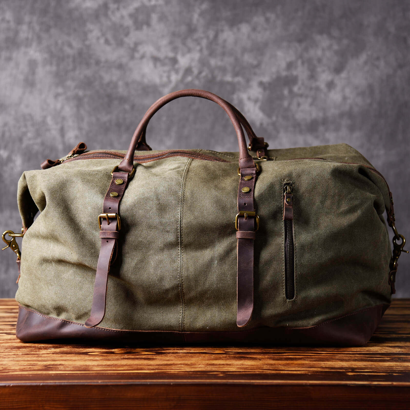 Leather and canvas duffel bag vintage canvas travel bag gym bag on sale