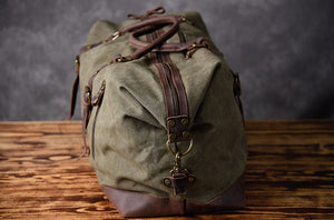Leather and canvas duffel bag, vintage canvas travel bag, gym bag on sale - echopurse