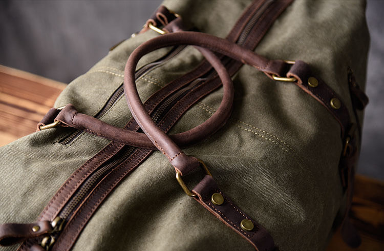 Leather and canvas duffel bag, vintage canvas travel bag, gym bag on sale - echopurse