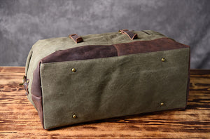Leather and canvas duffel bag, vintage canvas travel bag, gym bag on sale - echopurse
