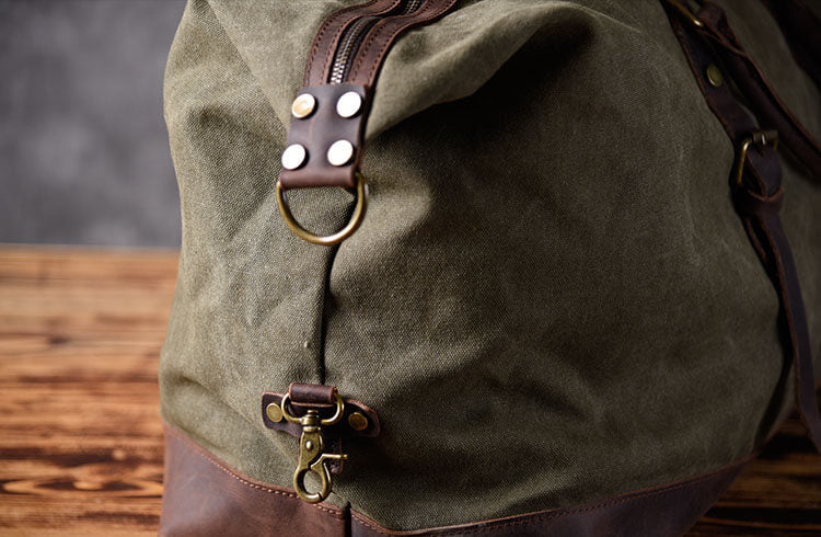 Leather and canvas duffel bag, vintage canvas travel bag, gym bag on sale - echopurse