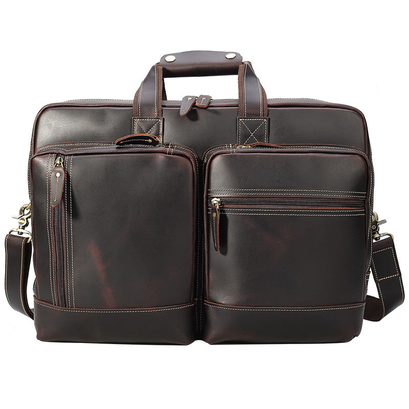 Men Leather Briefcase Crazy Horse Leather Shoulder Messenger Bag Men Tote Bag - echopurse