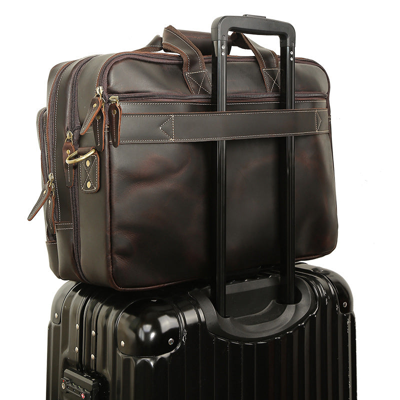 Men Leather Briefcase Crazy Horse Leather Shoulder Messenger Bag Men Tote Bag - echopurse