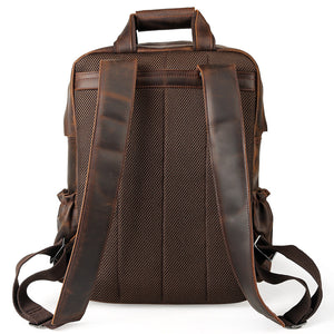 Men Travel Backpack Crazy Horse Leather Laptop Backpack Large Capacity School Backpack - echopurse