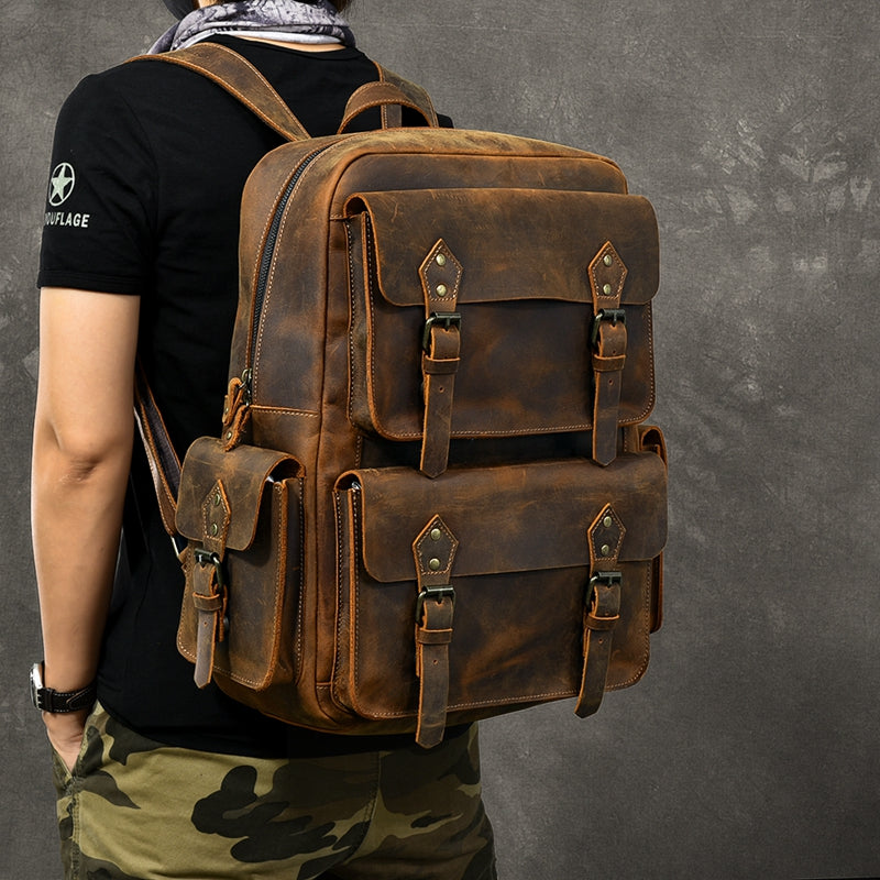 Canvas and Crazy Horse Leather Backpack Adventure for Man