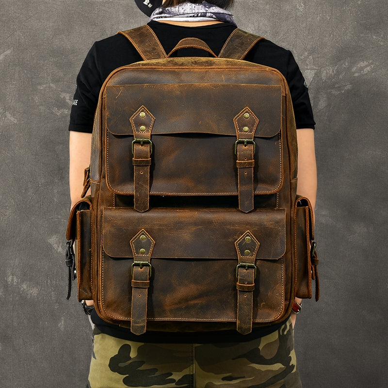Handmade Crazy Horse Leather Backpack, Christmas Gifts, Leather Backpack, School Backpacks