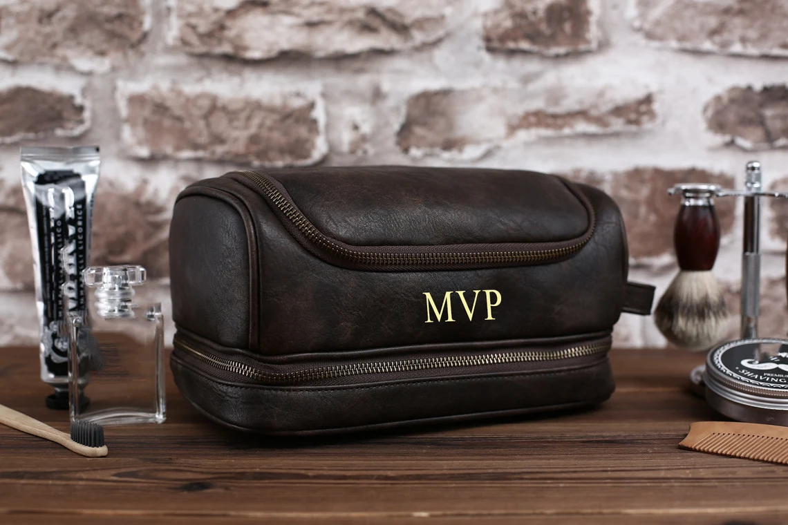 Personalised Leather Hanging Wash Bag Groomsmen Gifts PU Leather
