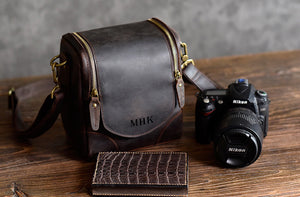 Leather Personalised DSLR Camera Bag, Camera Satchel Bag, Vintage Shoulder Bag For Nikon, Canon, Sony - echopurse