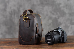 Leather Personalised DSLR Camera Bag, Camera Satchel Bag, Vintage Shoulder Bag For Nikon, Canon, Sony - echopurse
