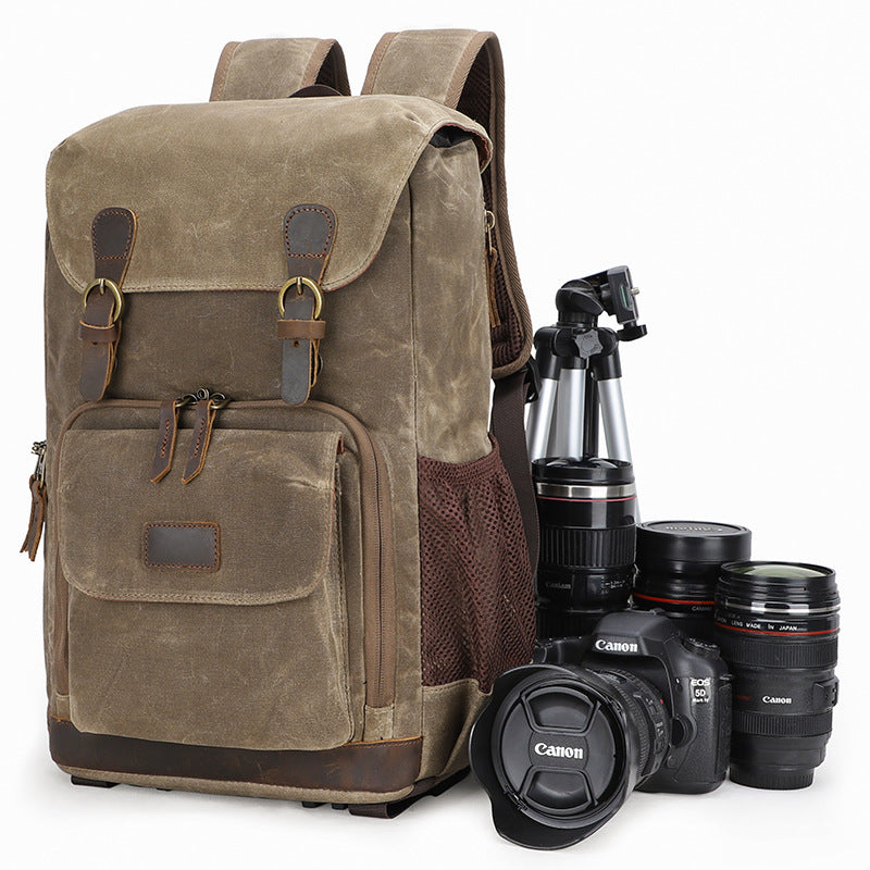 Retro Canvas DSLR Camera Backpack Waterproof Canvas Travel Backpack Unsiex Laptop Backpack QSM2279 - echopurse