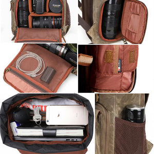 Retro Canvas DSLR Camera Backpack Waterproof Canvas Travel Backpack Unsiex Laptop Backpack QSM2279 - echopurse