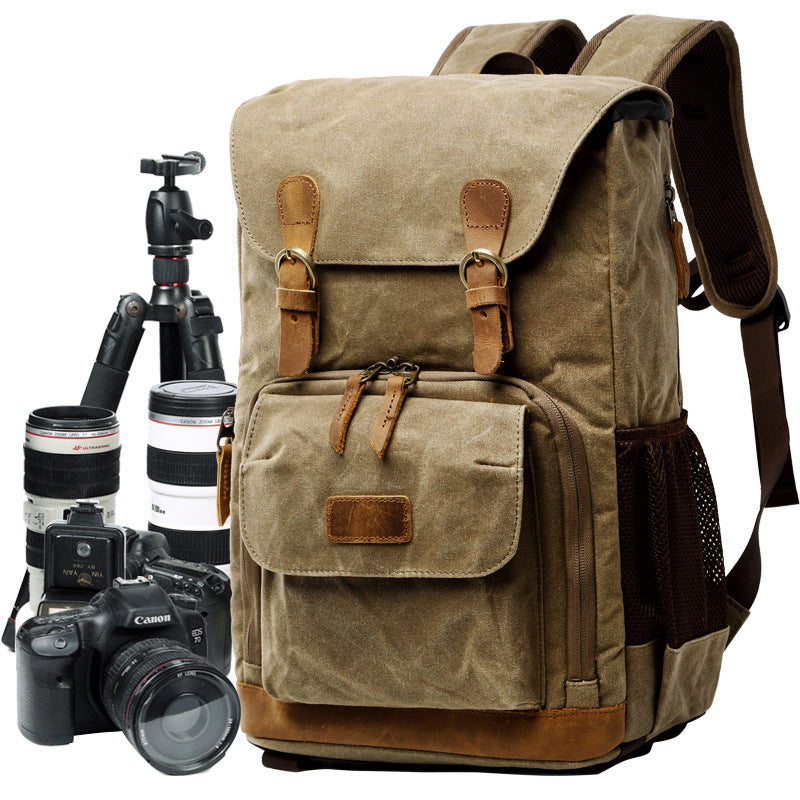Retro DSLR Camera Backpack Waxed Canvas Camera Backpack Waterproof Laptop Backpack - echopurse