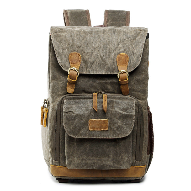 Retro DSLR Camera Backpack Waxed Canvas Camera Backpack Waterproof Laptop Backpack - echopurse
