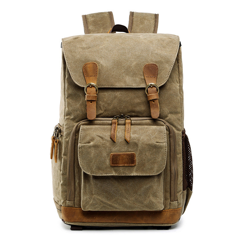 Retro DSLR Camera Backpack Waxed Canvas Camera Backpack Waterproof Laptop Backpack - echopurse