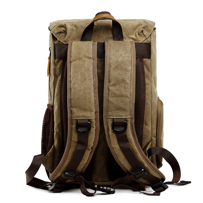 Retro DSLR Camera Backpack Waxed Canvas Camera Backpack Waterproof Laptop Backpack - echopurse