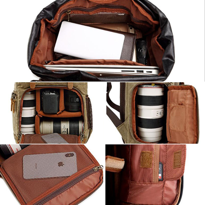 Retro DSLR Camera Backpack Waxed Canvas Camera Backpack Waterproof Laptop Backpack - echopurse