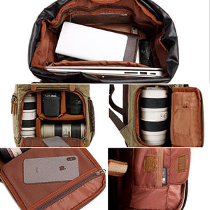 Retro DSLR Camera Backpack Waxed Canvas Camera Backpack Waterproof Laptop Backpack - echopurse