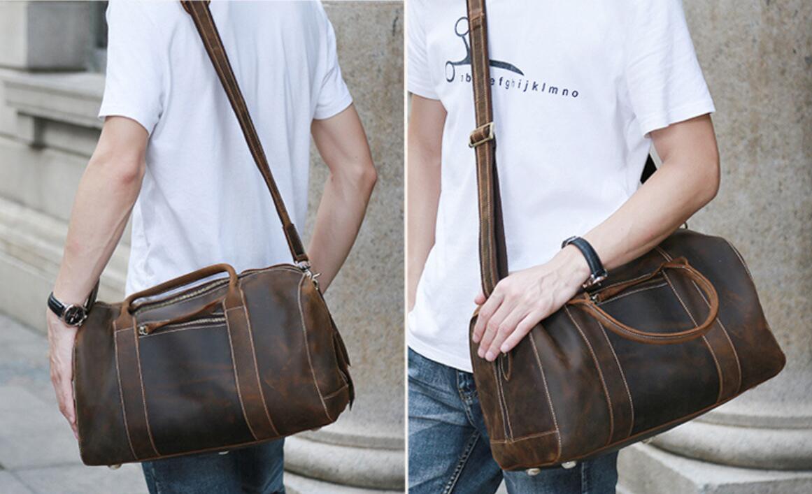 Retro Men Travel Bag Leather Diffle Bag Weekender Bag Shoulder Duffel Bag Gifts For Men - echopurse