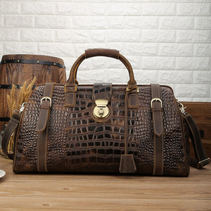 Travel Gifts Crazy Horse Leather Travel Bag Vintage Men Tote Duffle Bags Large Shoulder Duffel Bags - echopurse