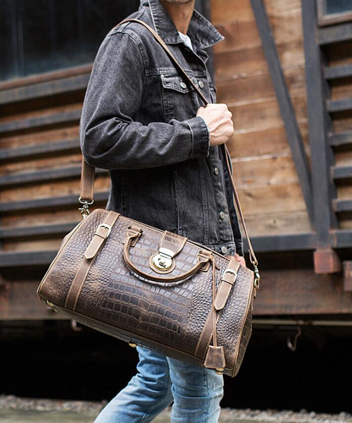 Large leather duffel bags sales