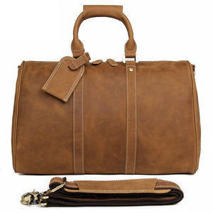 Travel Gifts Men Leather Travel Bag Overnight Bag Retro Duffel Bag Weekender Bag Tote Duffle Bag - echopurse