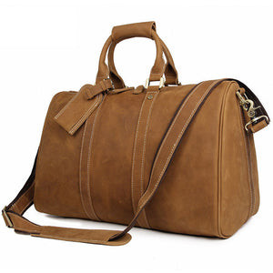 Travel Gifts Men Leather Travel Bag Overnight Bag Retro Duffel Bag Weekender Bag Tote Duffle Bag - echopurse