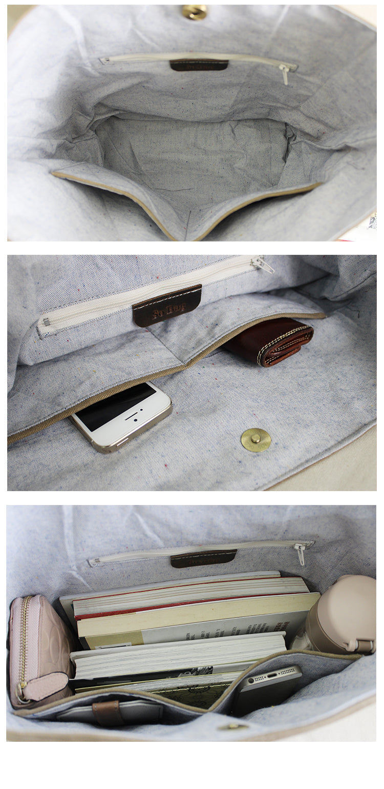 Vintage Leather Canvas Bag, Womens Tote Bags, Shoulder Bags For Women, Shopper Bag - echopurse