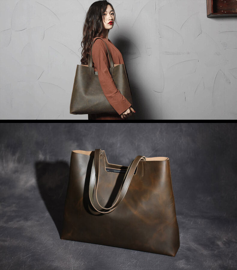 Vintage Leather Tote Bag, Handmade Shoulder Purse, Original Handbag 2006 - echopurse