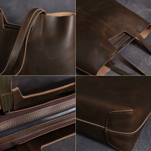 Vintage Leather Tote Bag, Handmade Shoulder Purse, Original Handbag 2006 - echopurse