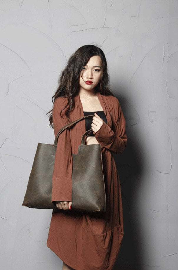 Vintage Leather Tote Bag, Handmade Shoulder Purse, Original Handbag 2006 - echopurse