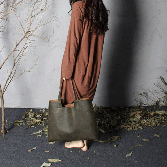 Vintage Leather Tote Bag, Handmade Shoulder Purse, Original Handbag 2006 - echopurse