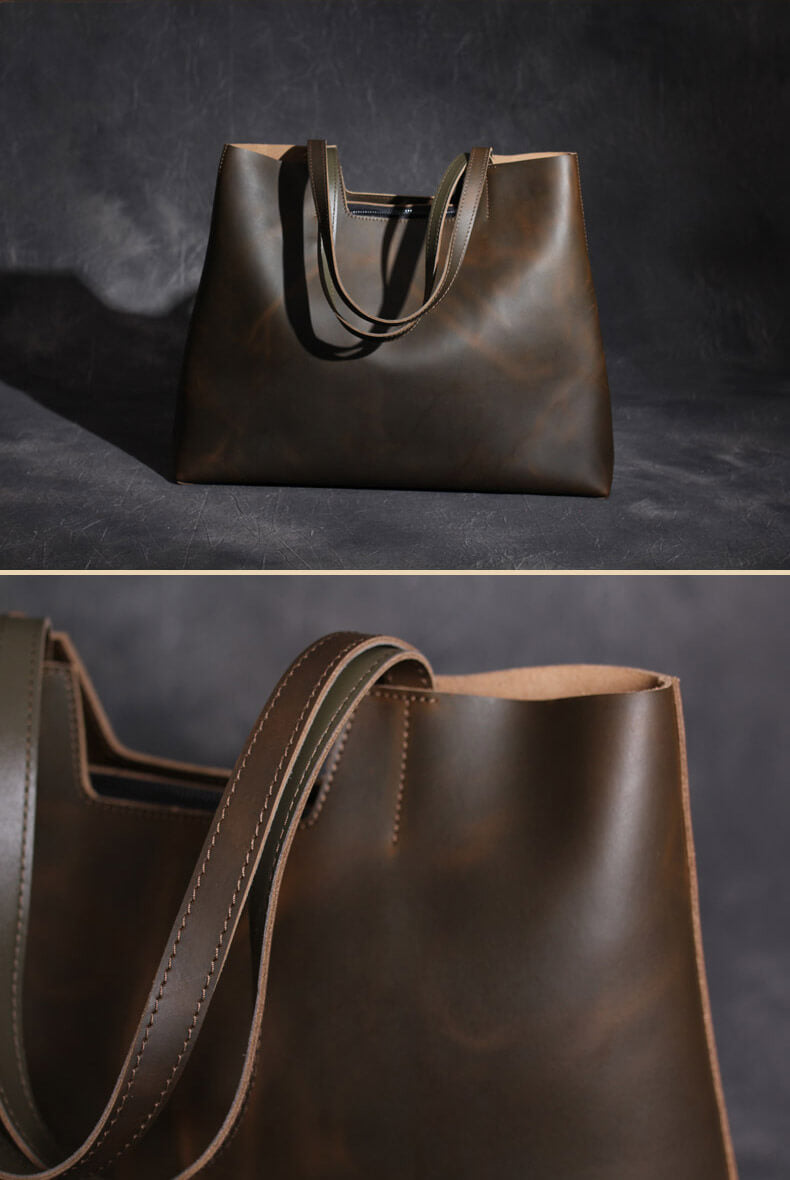 Vintage Leather Tote Bag, Handmade Shoulder Purse, Original Handbag 2006 - echopurse