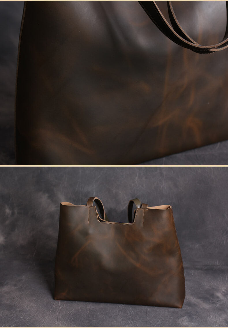 Vintage Leather Tote Bag, Handmade Shoulder Purse, Original Handbag 2006 - echopurse