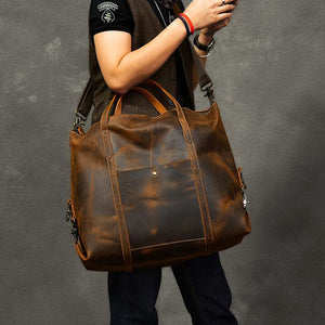 Vintage Men Travel Bags Crazy Horse Leather Men Short Trip Duffle Bag Overnight Bag - echopurse