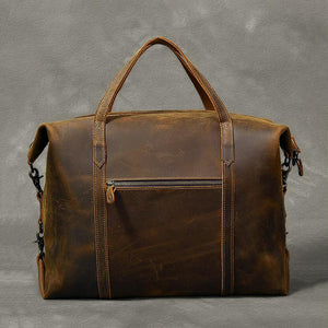 Vintage Men Travel Bags Crazy Horse Leather Men Short Trip Duffle Bag Overnight Bag - echopurse