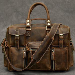Vintage Tote Travel Bags Crazy Horse Leather Overnight Bag Men Shoulder Messenger Bag - echopurse