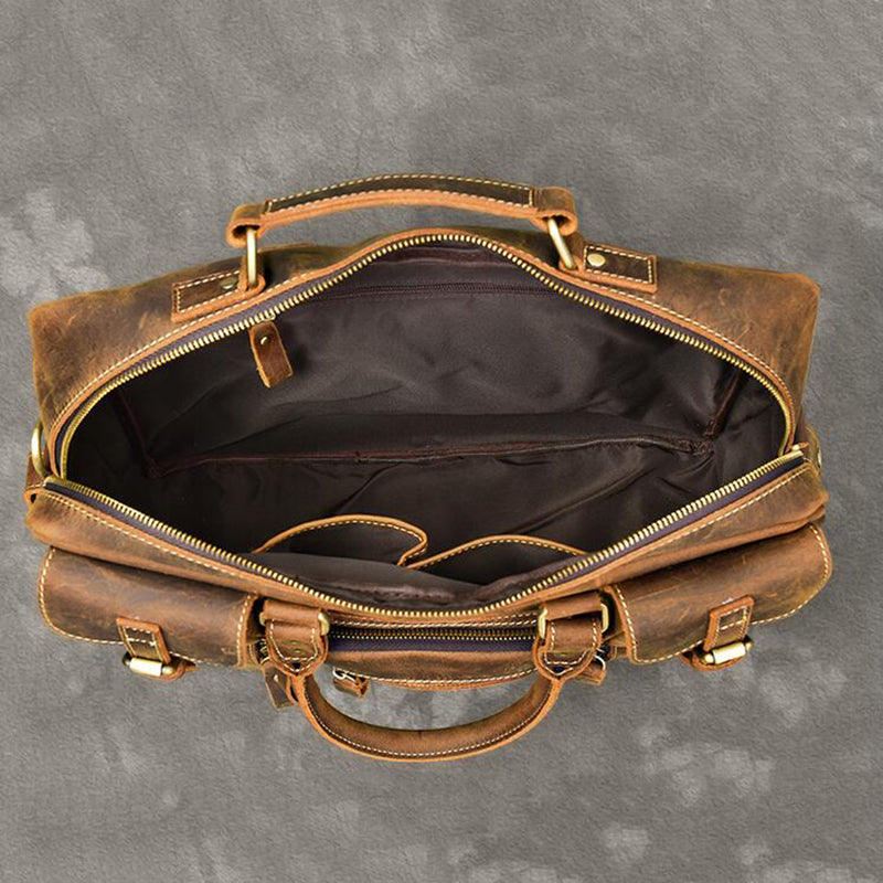 Vintage Tote Travel Bags Crazy Horse Leather Overnight Bag Men Shoulder Messenger Bag - echopurse