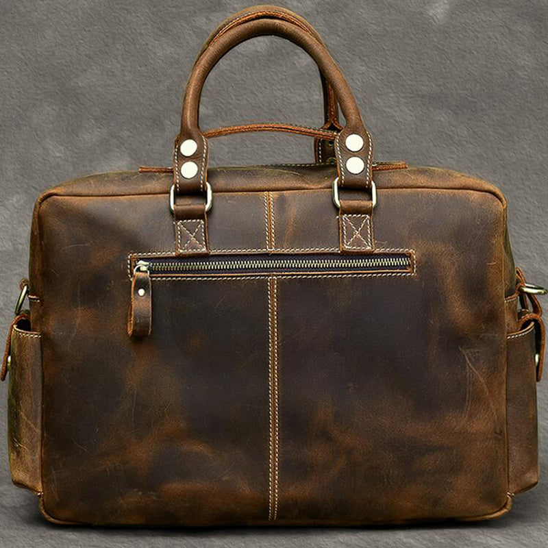 Vintage Tote Travel Bags Crazy Horse Leather Overnight Bag Men Shoulder Messenger Bag EchoPurse