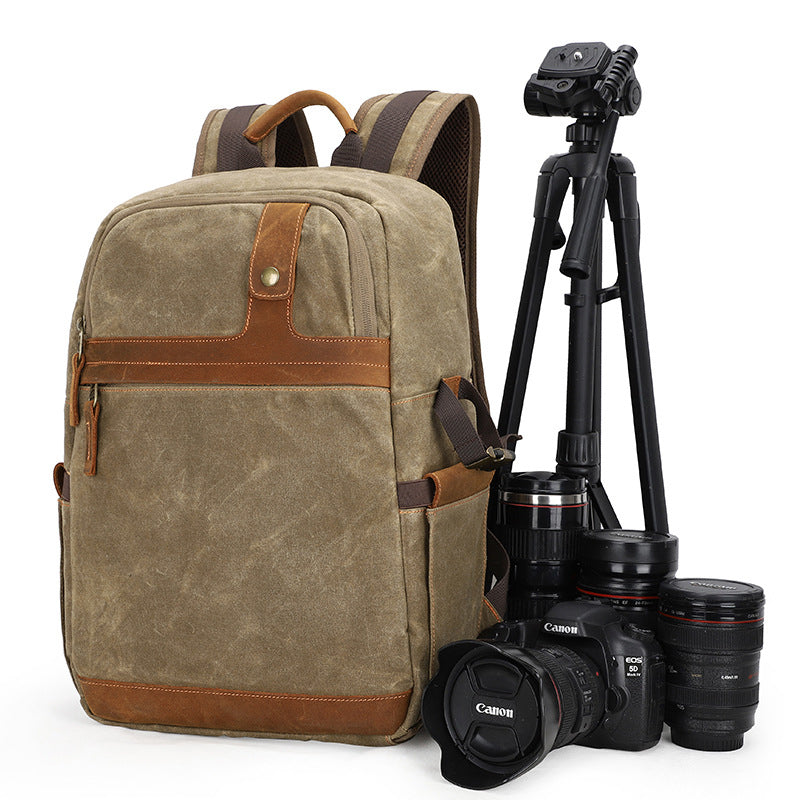 dslr backpack leather Waterproof Canvas Camera Backpack Waxed Canvas DSLR Camera Backpack Travel Backpack QSMD1383