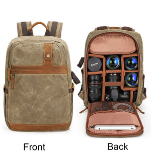 Waterproof Canvas Camera Backpack Waxed Canvas DSLR Camera Backpack Travel Backpack QSMD1383 - echopurse