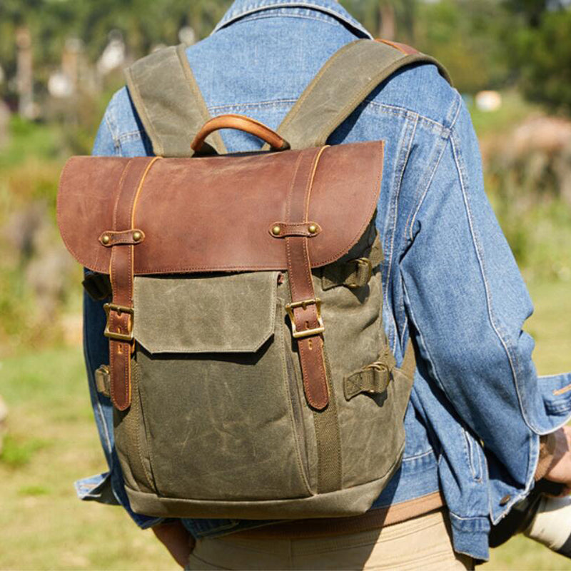 Waterproof Canvas DSLR Camera Backpack Retro Travel Backpack Canvas Laptop Backpack Q3033 EchoPurse