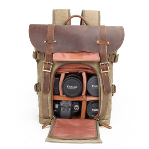 Waterproof Canvas DSLR Camera Backpack Retro Travel Backpack Canvas Laptop Backpack Q3033 - echopurse