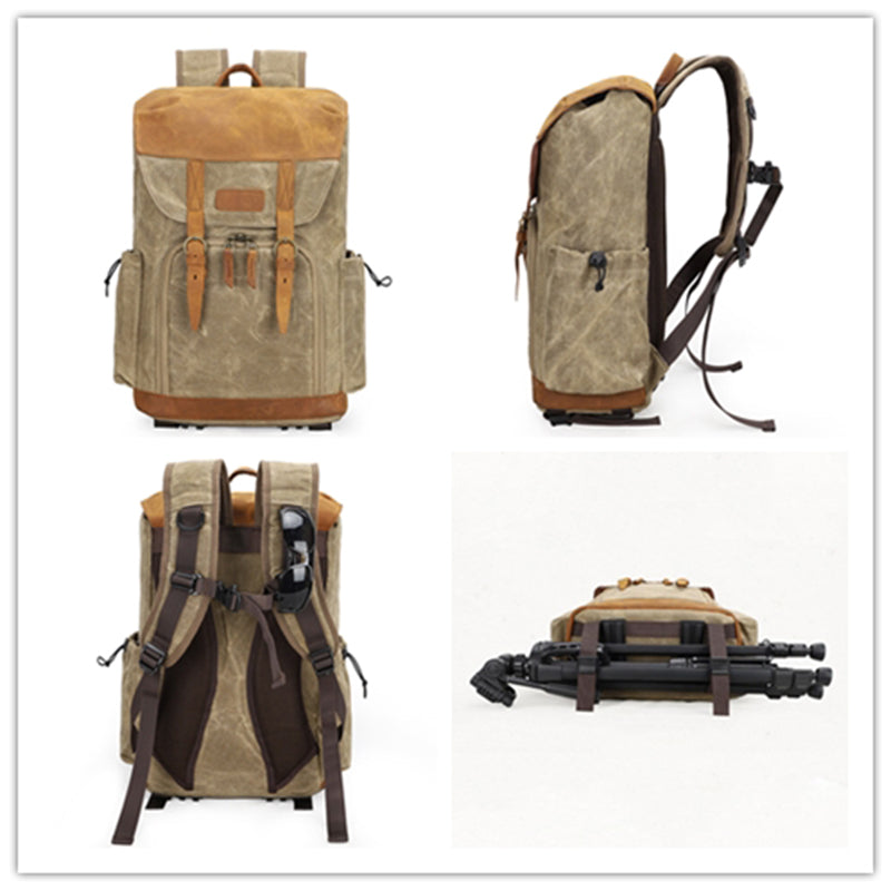 Waterproof Canvas DSLR Camera Backpack Waxed Canvas Laptop