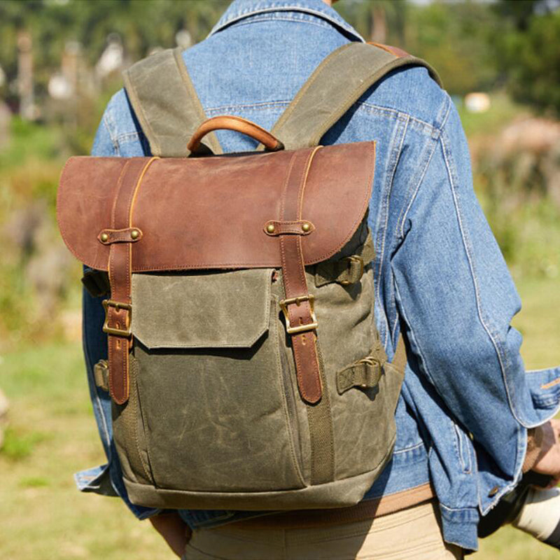 Waterproof Canvas DSLR Camera Backpack Waxed Canvas Travel Backpack Laptop Backpack - echopurse