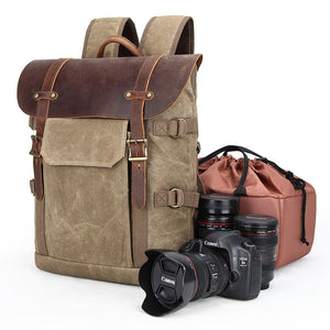 Waterproof Canvas DSLR Camera Backpack Waxed Canvas Travel Backpack Laptop Backpack - echopurse