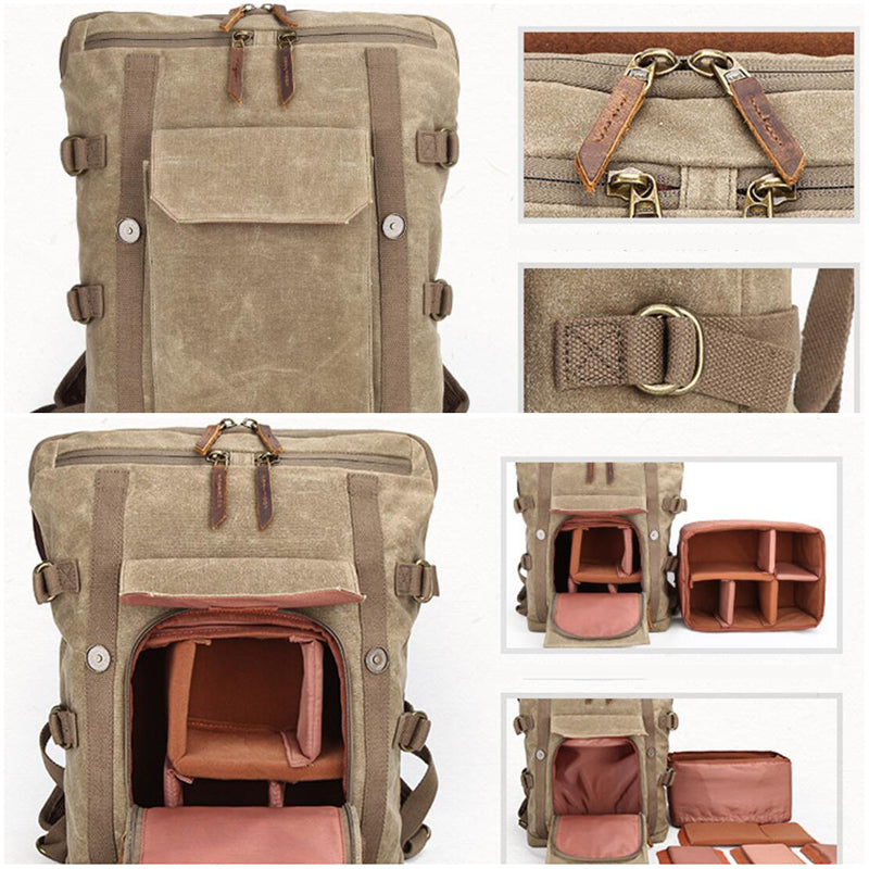 Waterproof Canvas DSLR Camera Backpack Waxed Canvas Travel Backpack Laptop Backpack - echopurse