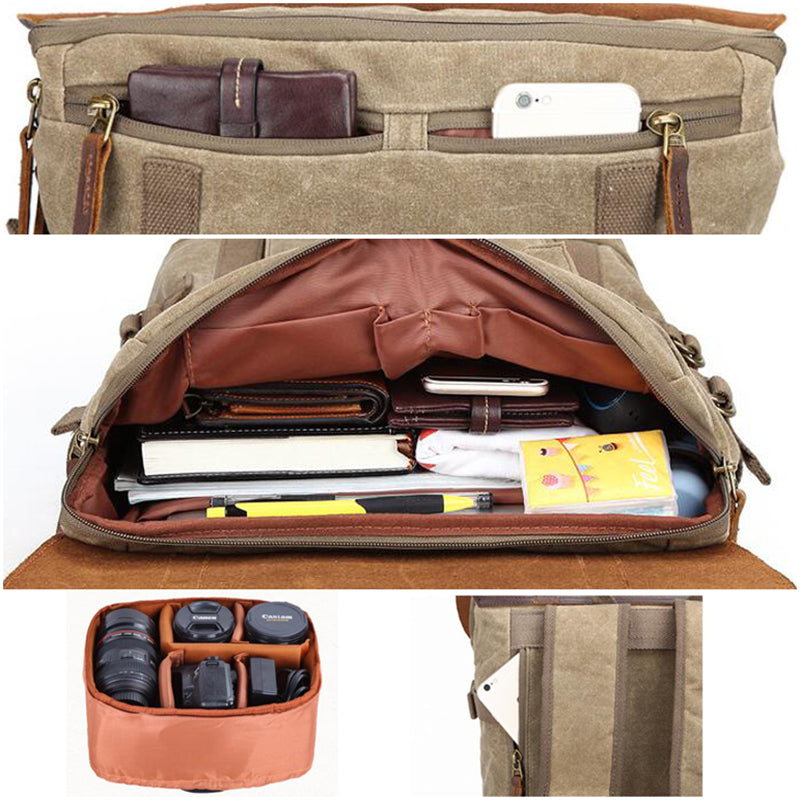 Waterproof Canvas DSLR Camera Backpack Waxed Canvas Travel Backpack Laptop Backpack - echopurse